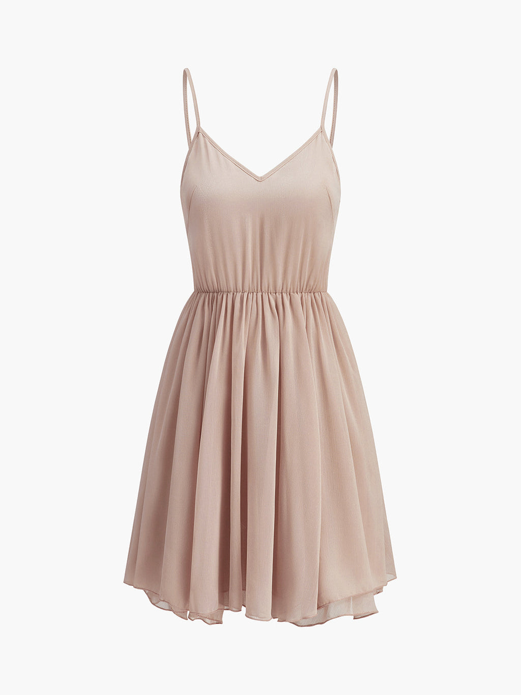 Chiffon Ruffle Dress with Flowing Cape Overlay