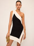 Asymmetrical Color Block Knit Dress