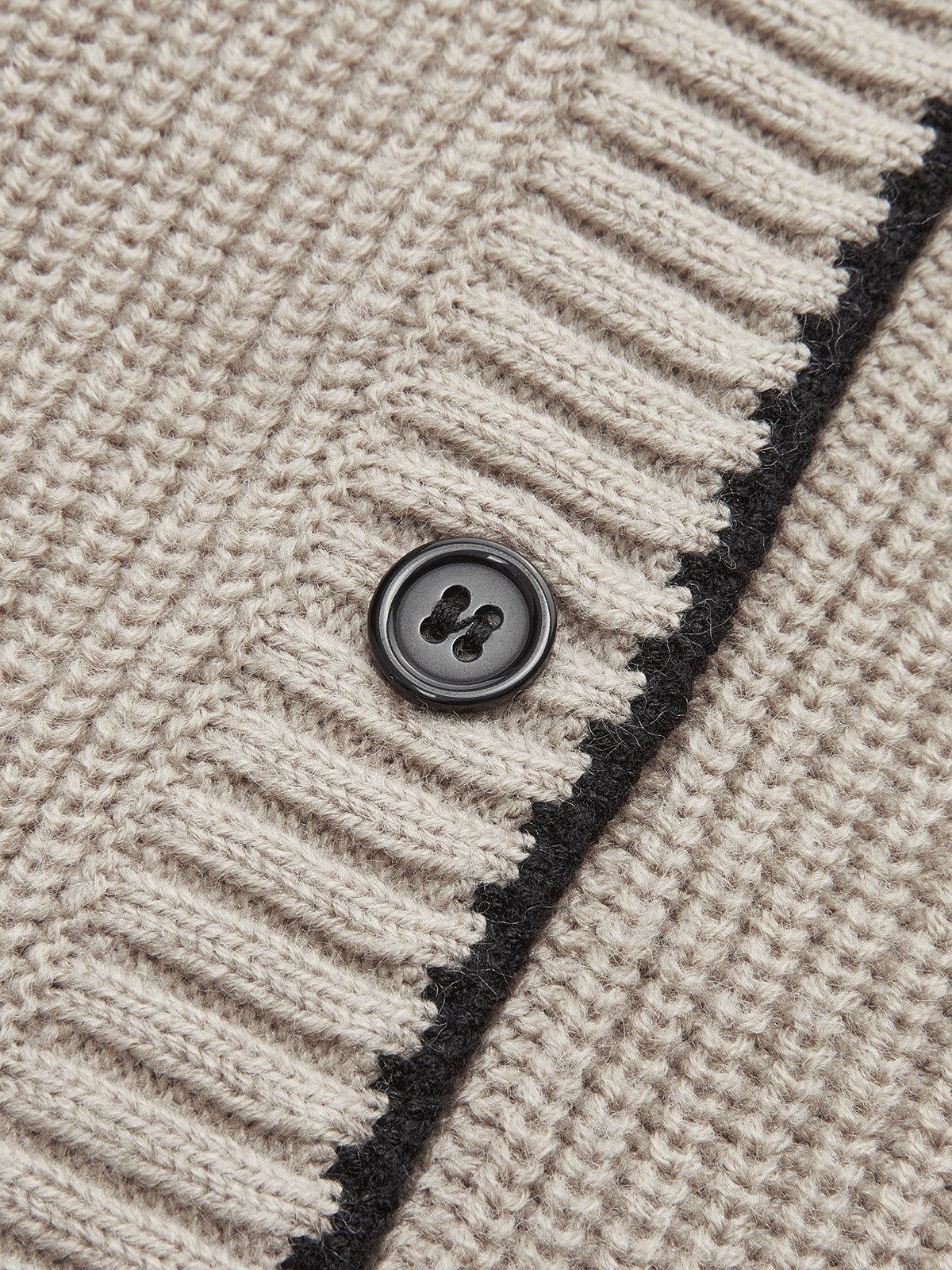 Wool Blend Cardigan with Tie Neck and Contrast Trim