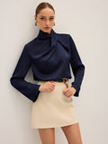 Luxe Satin High Neck Draped Blouse