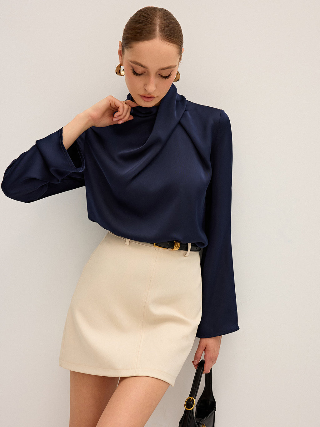 Luxe Satin High Neck Draped Blouse