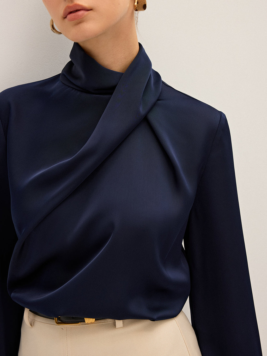 Luxe Satin High Neck Draped Blouse