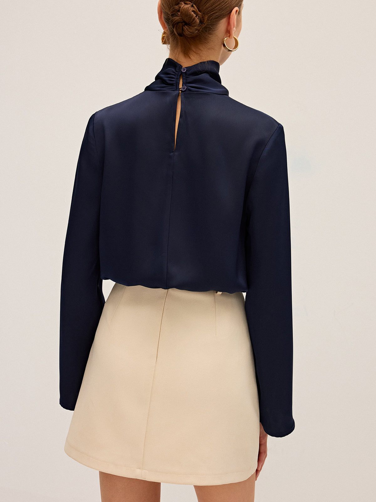 Luxe Satin High Neck Draped Blouse