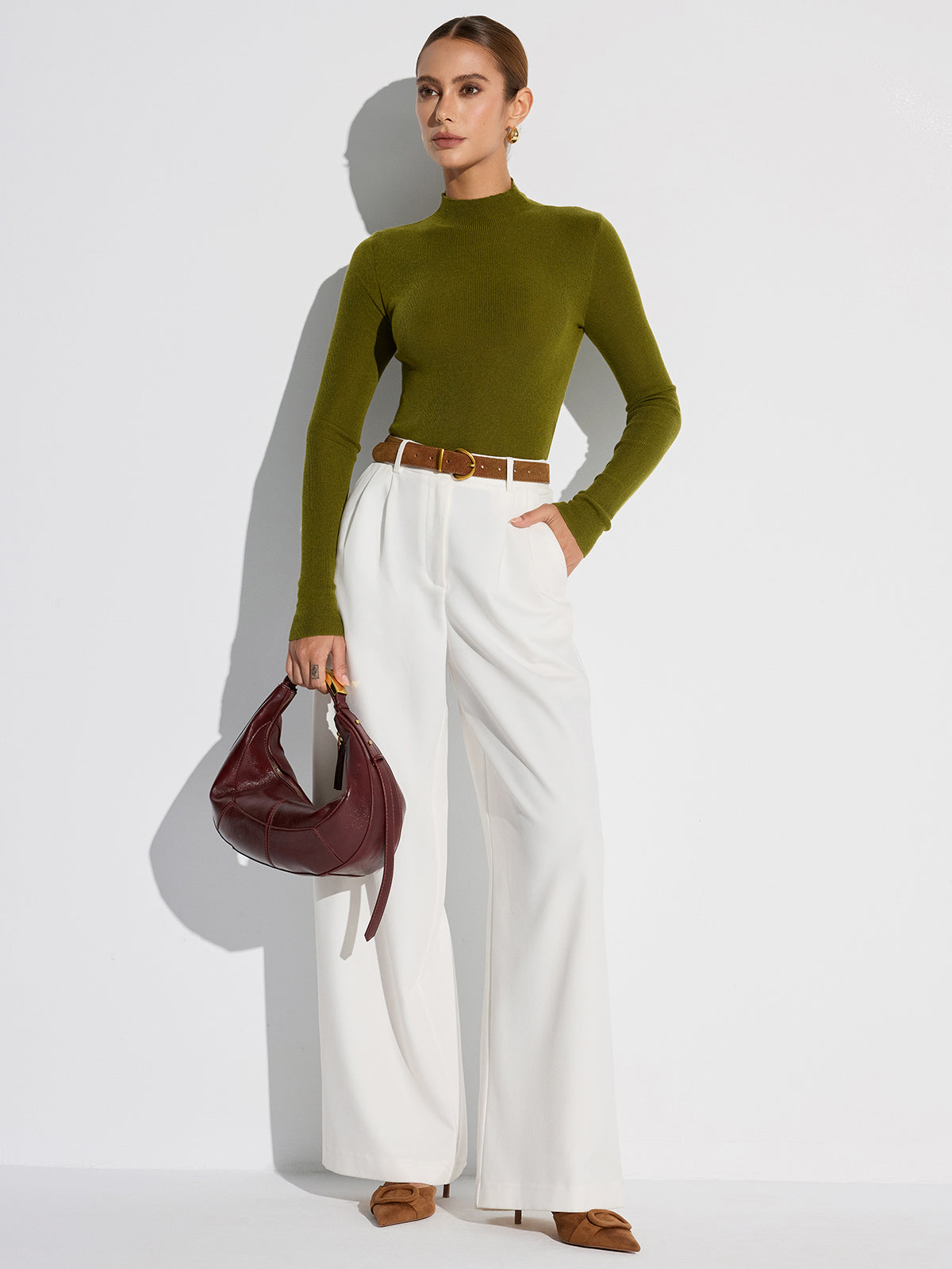 Chic Mock Neck Knit Top in Soft Wool Blend