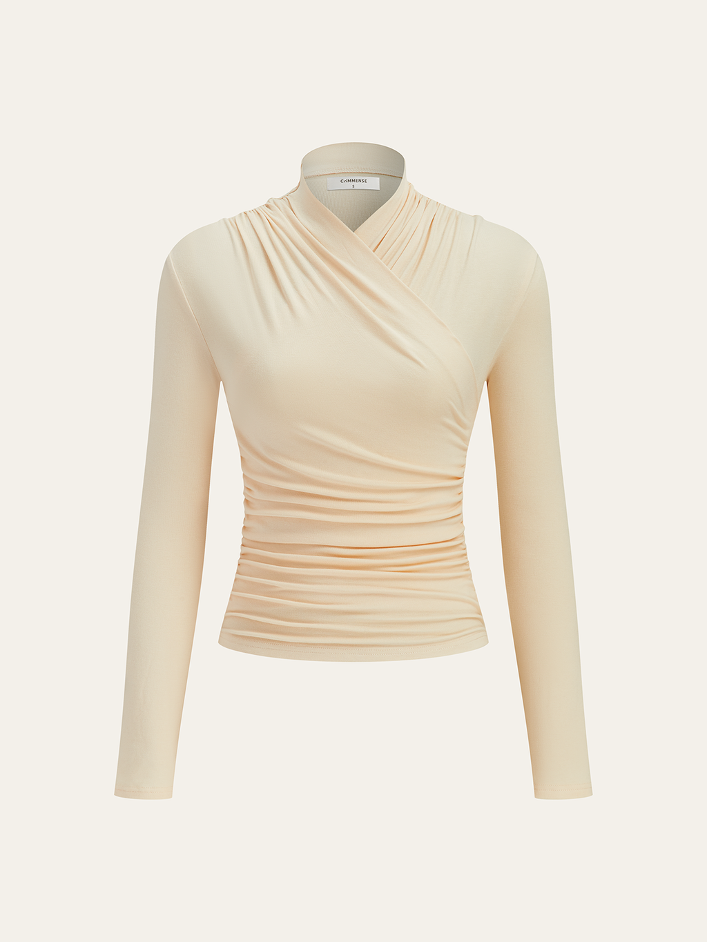 Pleated Cinched T-Shirt with Cross-Over Collar