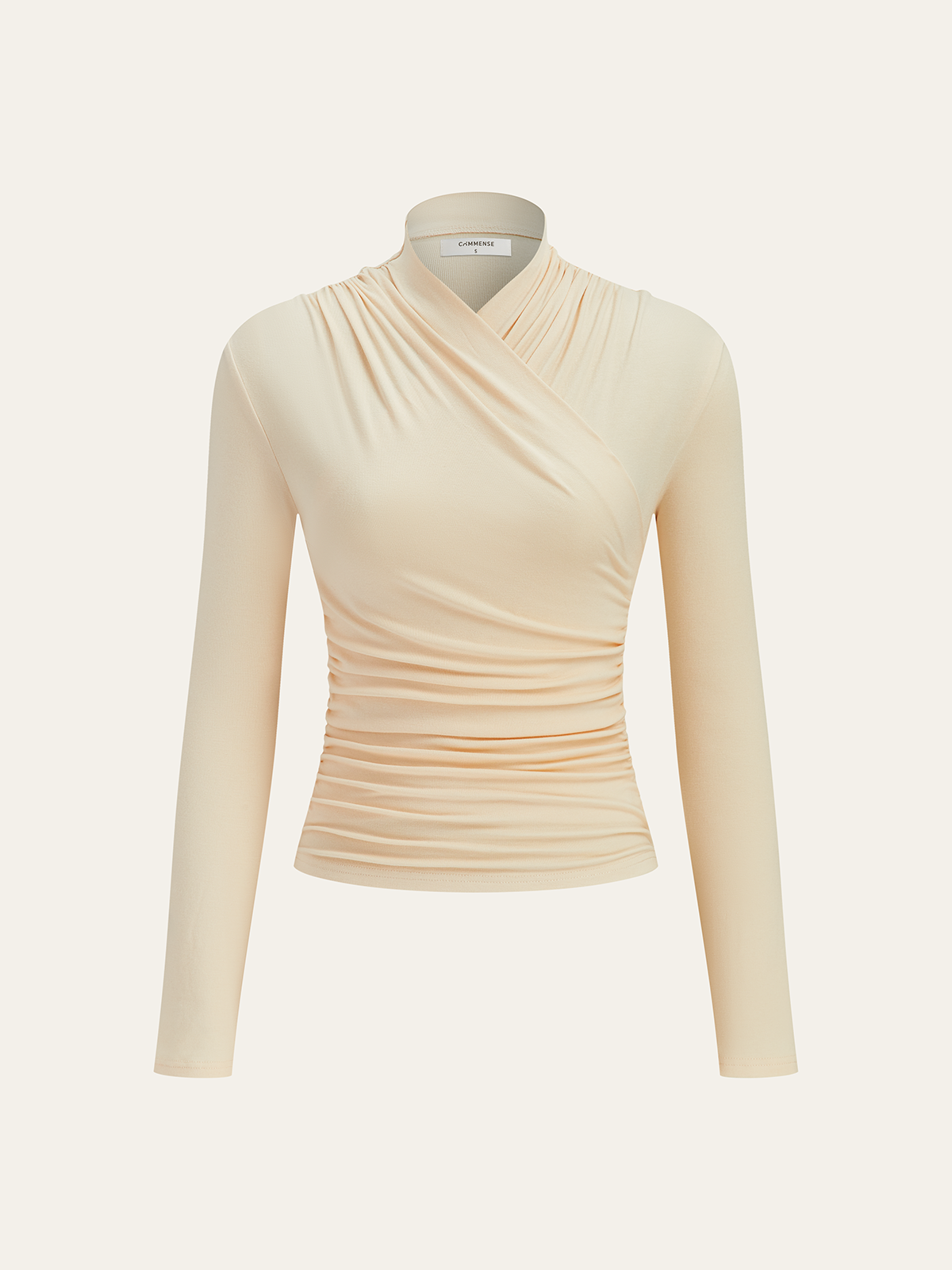 Pleated Cinched T-Shirt with Cross-Over Collar