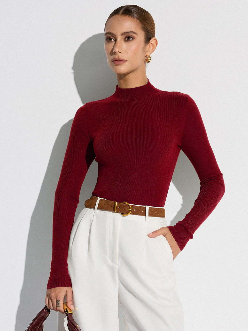 Chic Mock Neck Knit Top in Soft Wool Blend