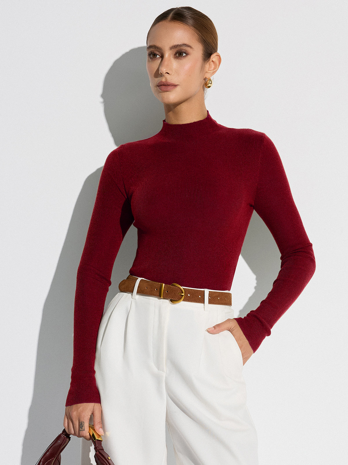 Chic Mock Neck Knit Top in Soft Wool Blend
