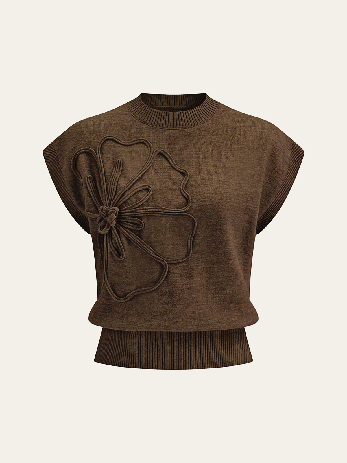 Floral Appliqué Cap Sleeve Knit Tee