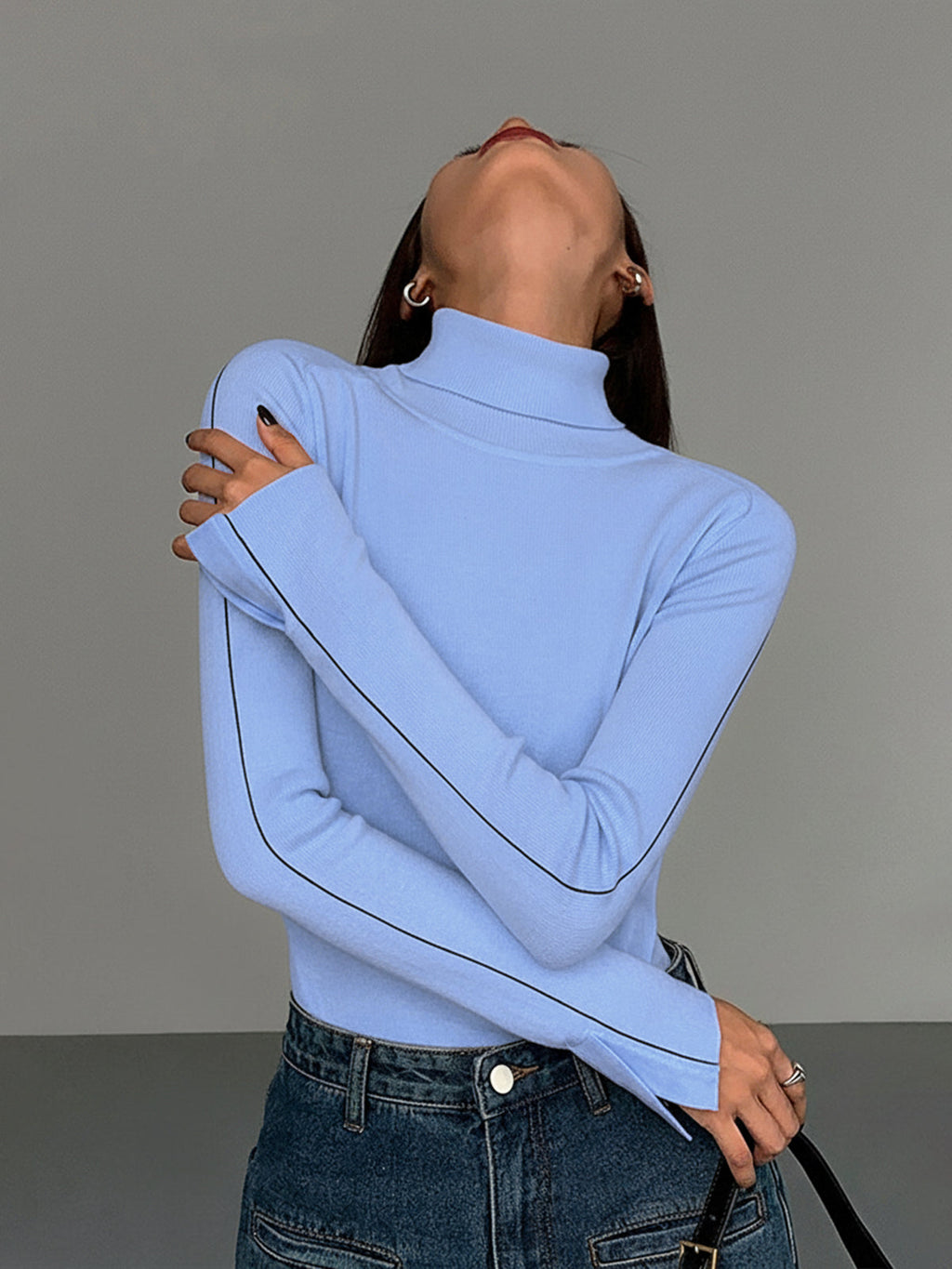 Turtleneck Sweater with Contrast Piping Detail