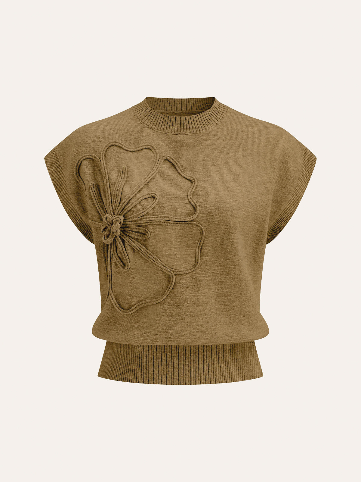 Floral Appliqué Cap Sleeve Knit Tee
