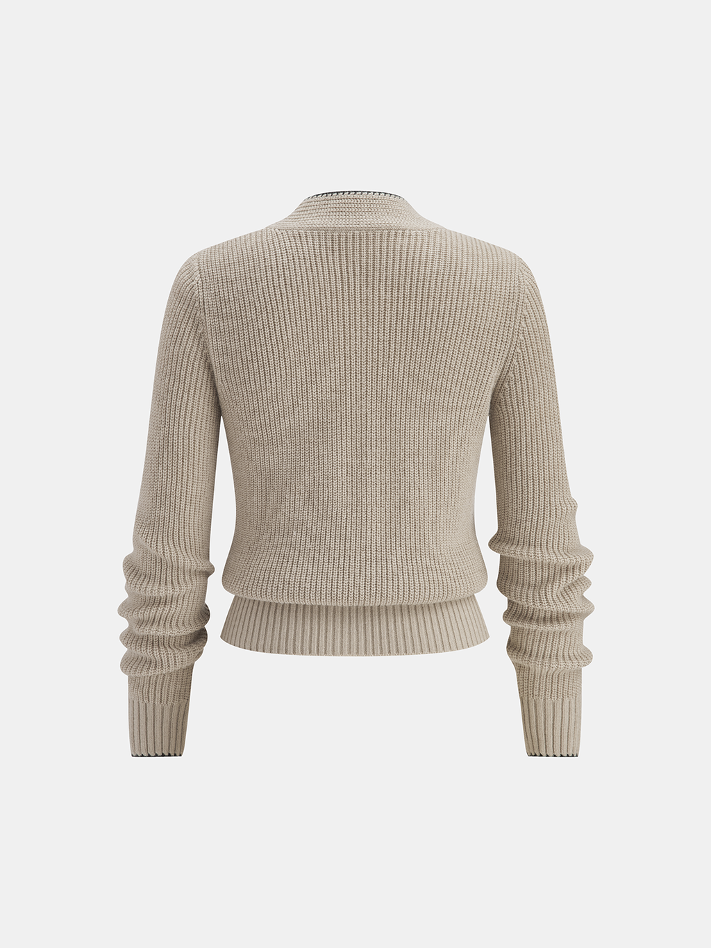 Wool Blend Cardigan with Tie Neck and Contrast Trim