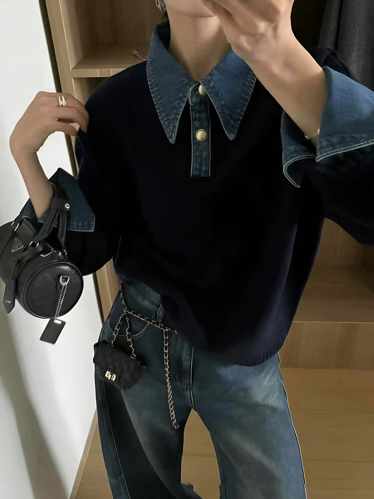 Dual-Style Lapel Relaxed Fit Sweater