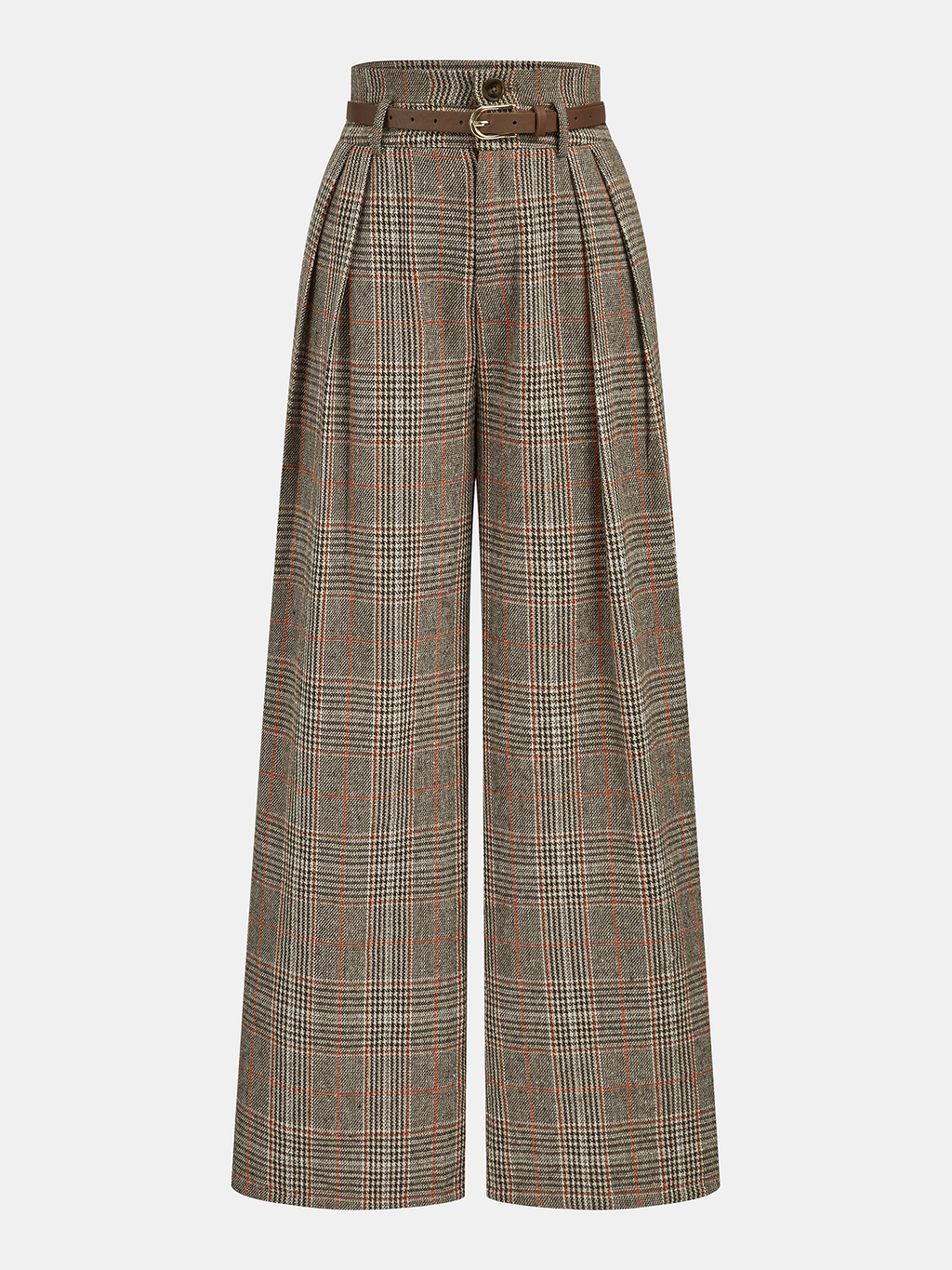 Tailored High-Waisted Plaid Trousers with Belt