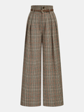 Tailored High-Waisted Plaid Trousers with Belt