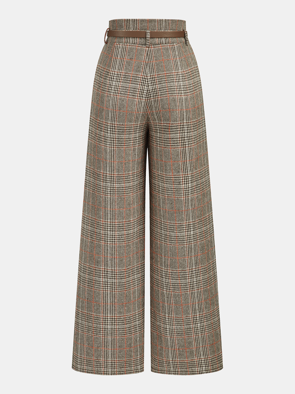 Tailored High-Waisted Plaid Trousers with Belt