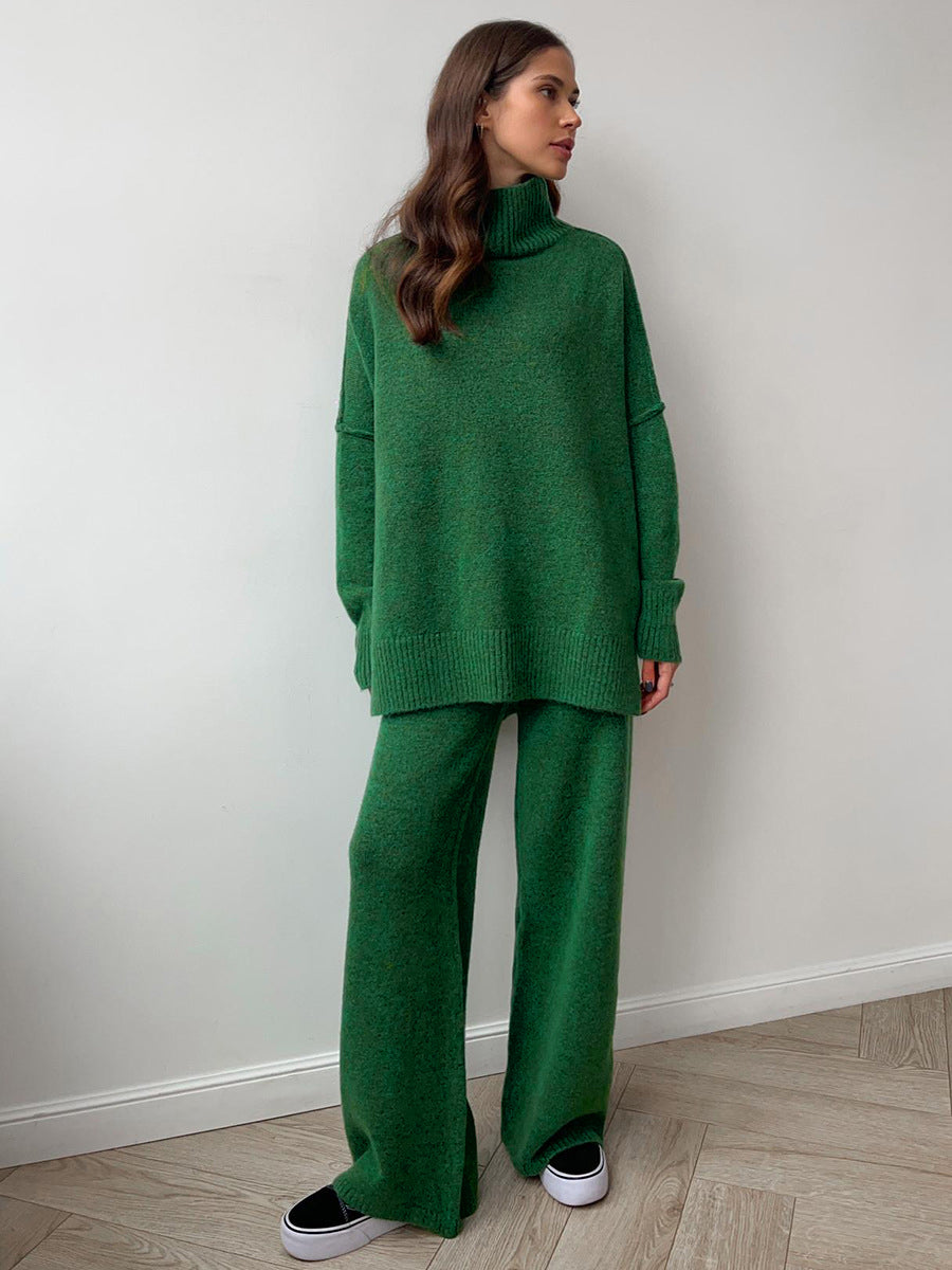 Chic Turtleneck Knit Top and Pants Ensemble