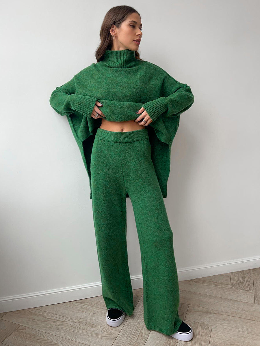 Chic Turtleneck Knit Top and Pants Ensemble