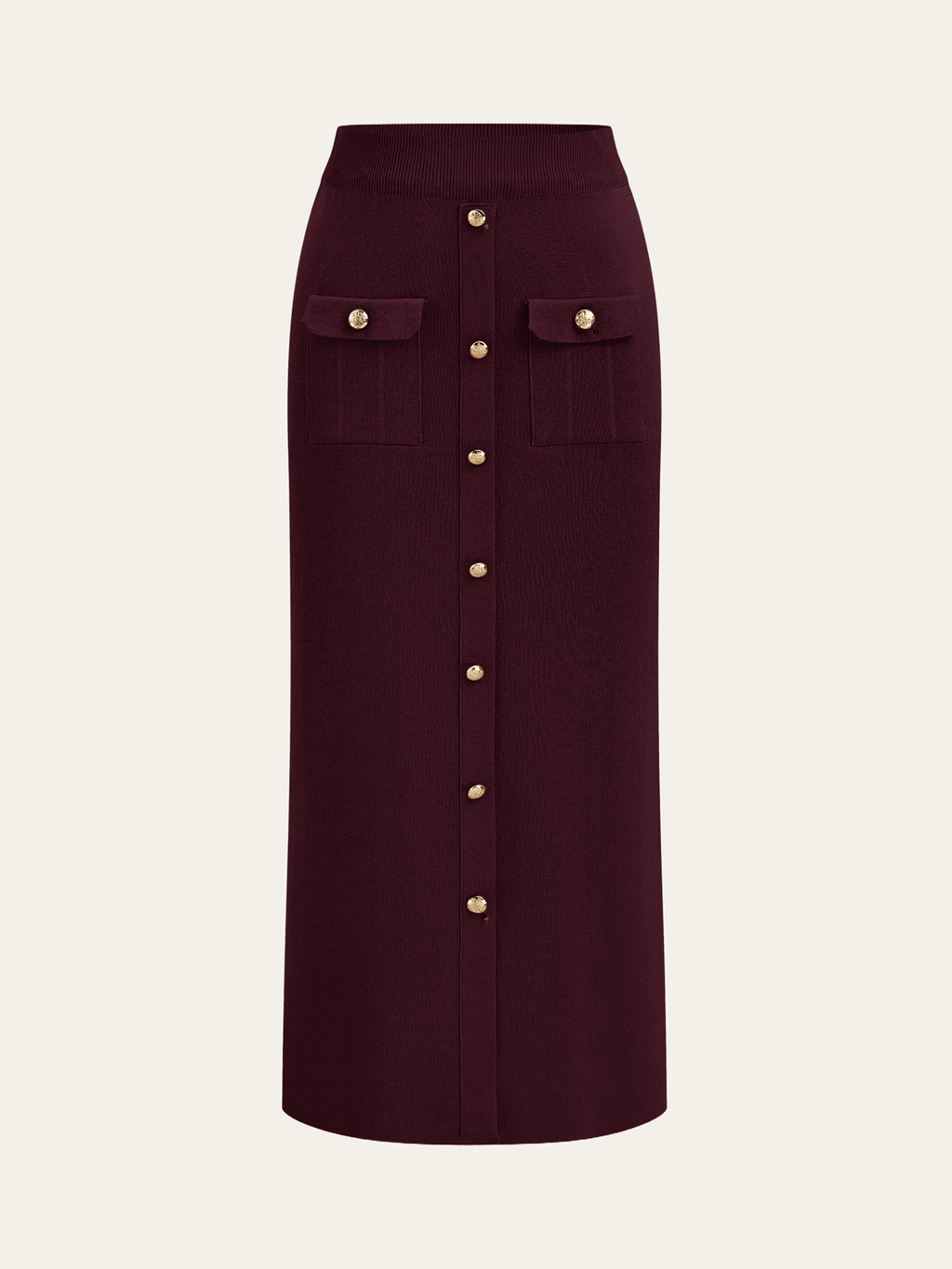 Chic Collared Cardigan and Midi Skirt Ensemble with Metal Accents