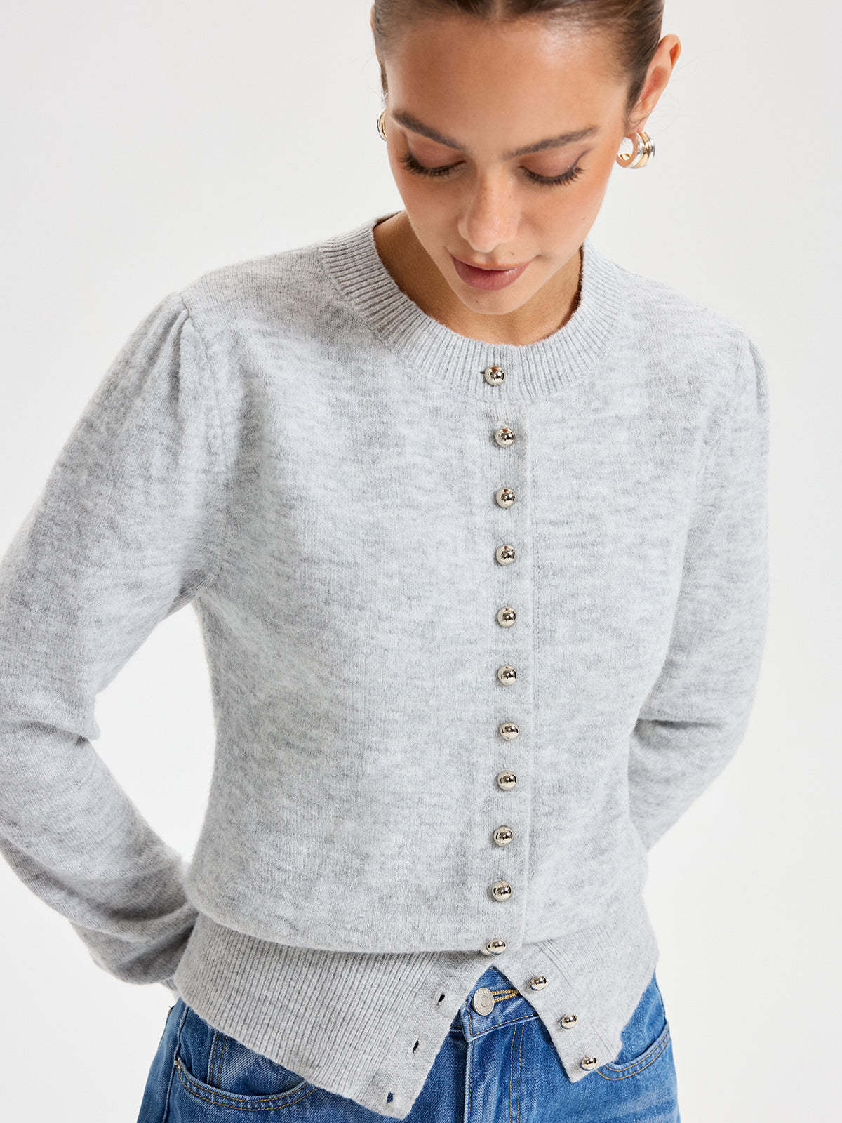 Classic Button-Up Crew Neck Cardigan