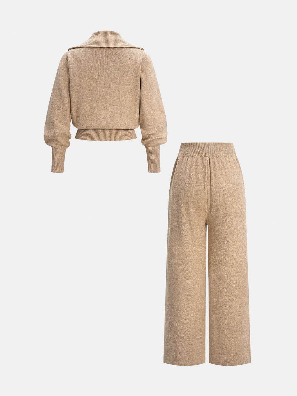 Cozy Knit Zip-Up Jacket with Matching Wide-Leg Pants Set