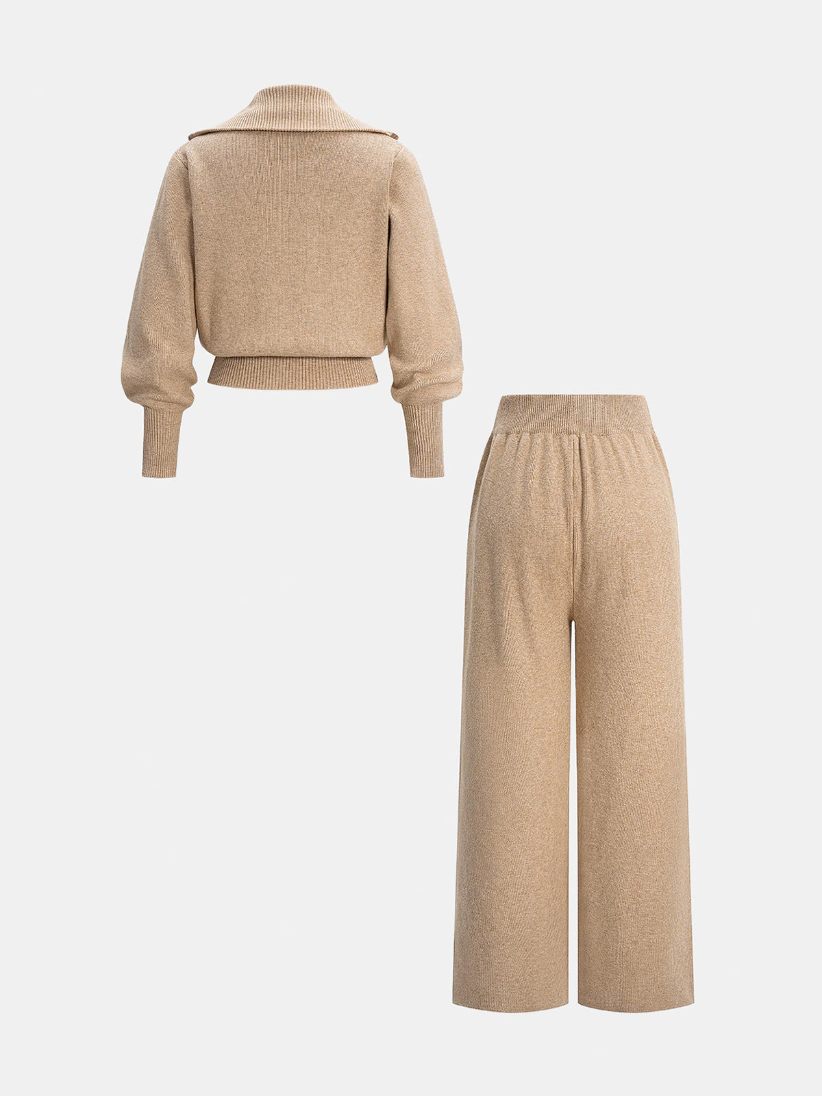 Cozy Knit Zip-Up Jacket with Matching Wide-Leg Pants Set