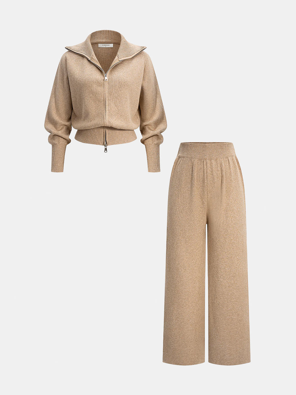 Cozy Knit Zip-Up Jacket with Matching Wide-Leg Pants Set
