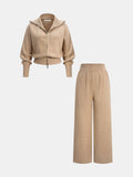Cozy Knit Zip-Up Jacket with Matching Wide-Leg Pants Set