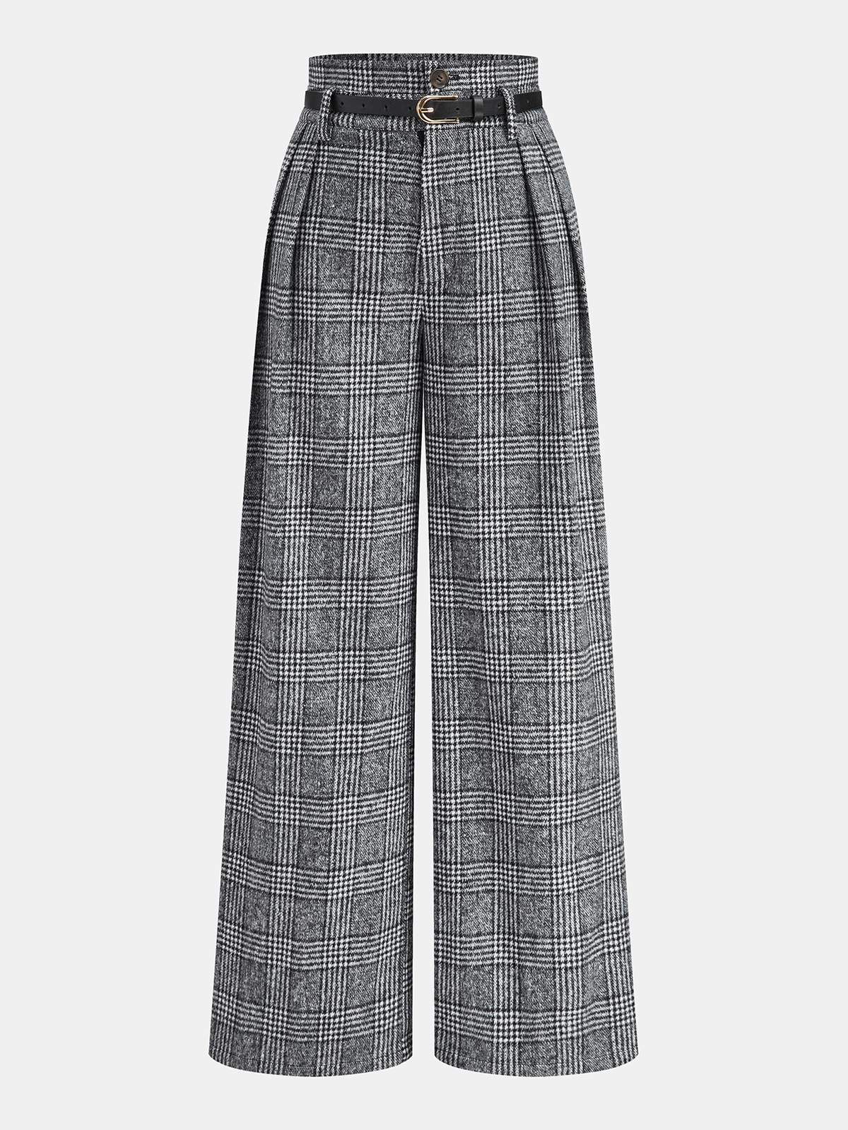 Tailored High-Waisted Plaid Trousers with Belt