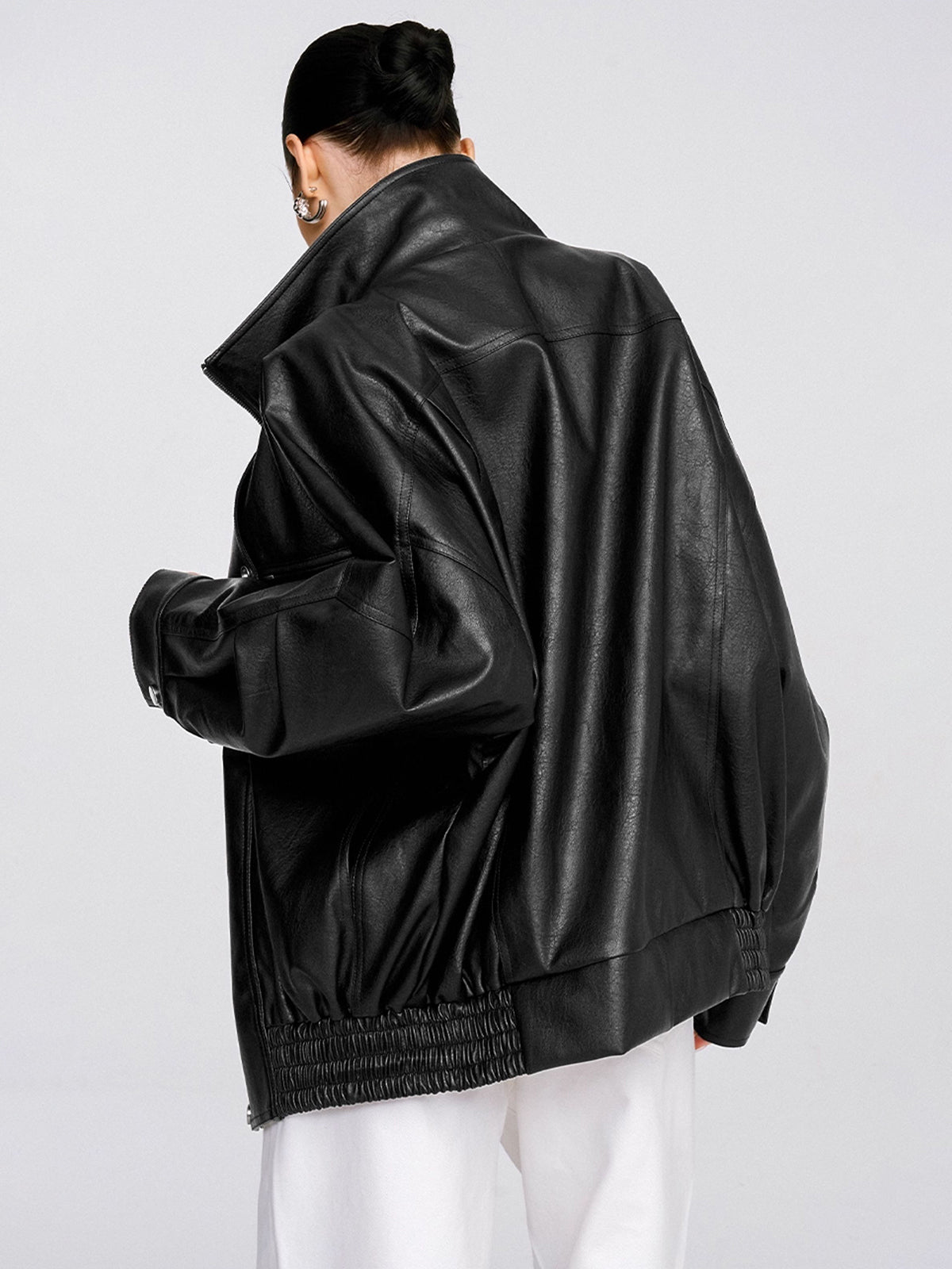 Oversized Collared Faux Leather Jacket