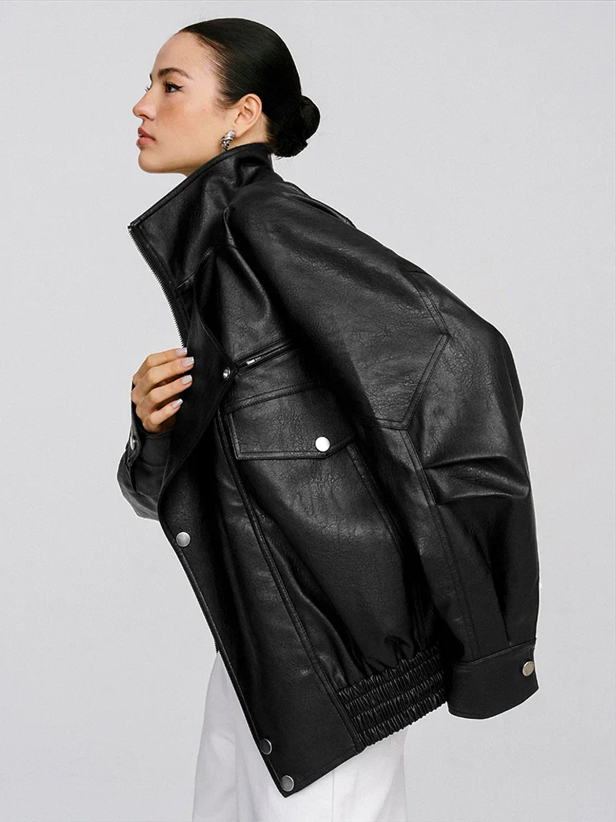 Oversized Collared Faux Leather Jacket