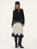 Pleated Midi Skirt with Delicate Lace Hem