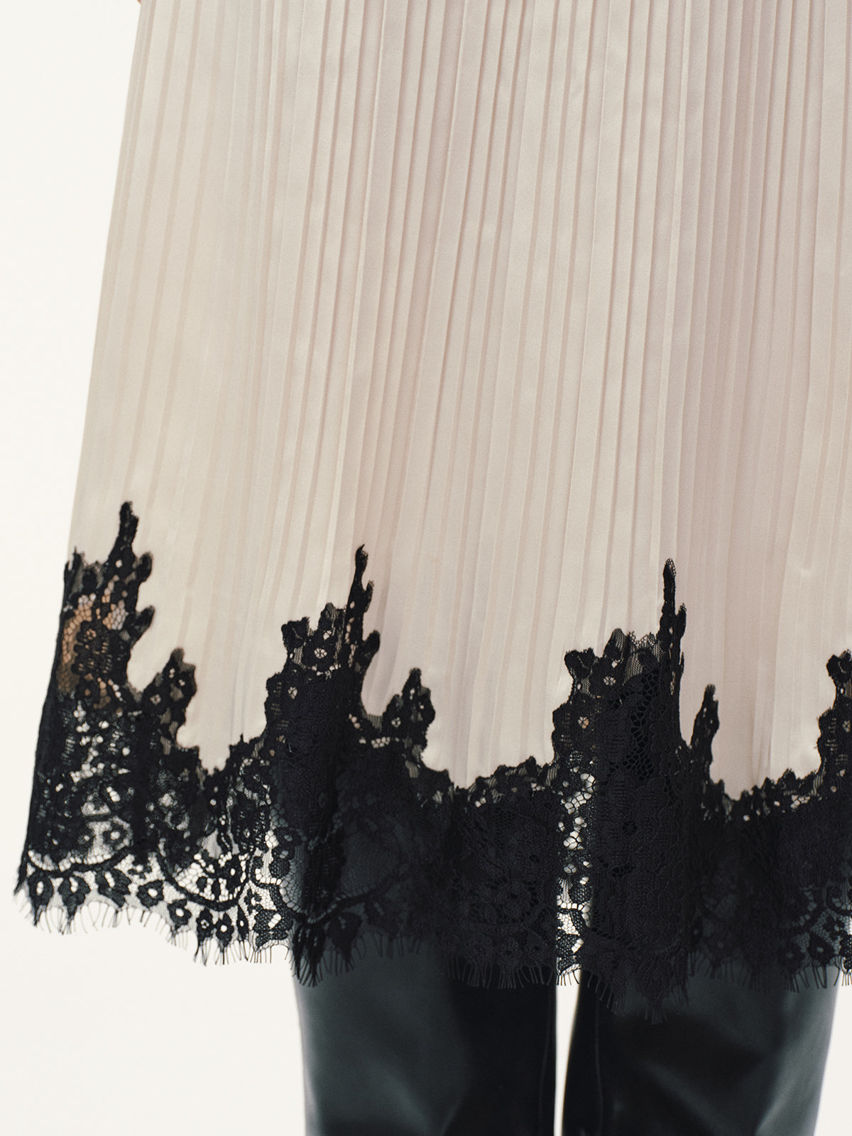 Pleated Midi Skirt with Delicate Lace Hem