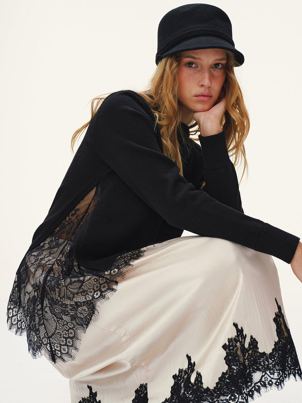 Lace-Trimmed Knit Sweater