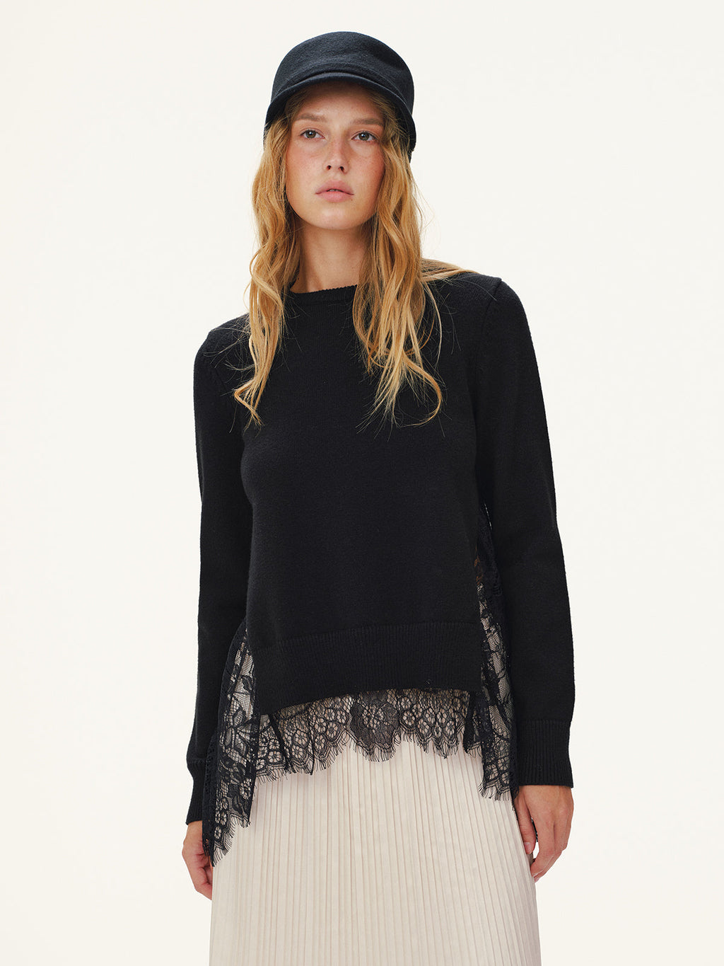 Lace-Trimmed Knit Sweater