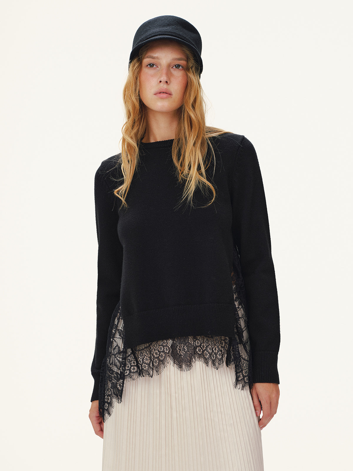 Lace-Trimmed Knit Sweater