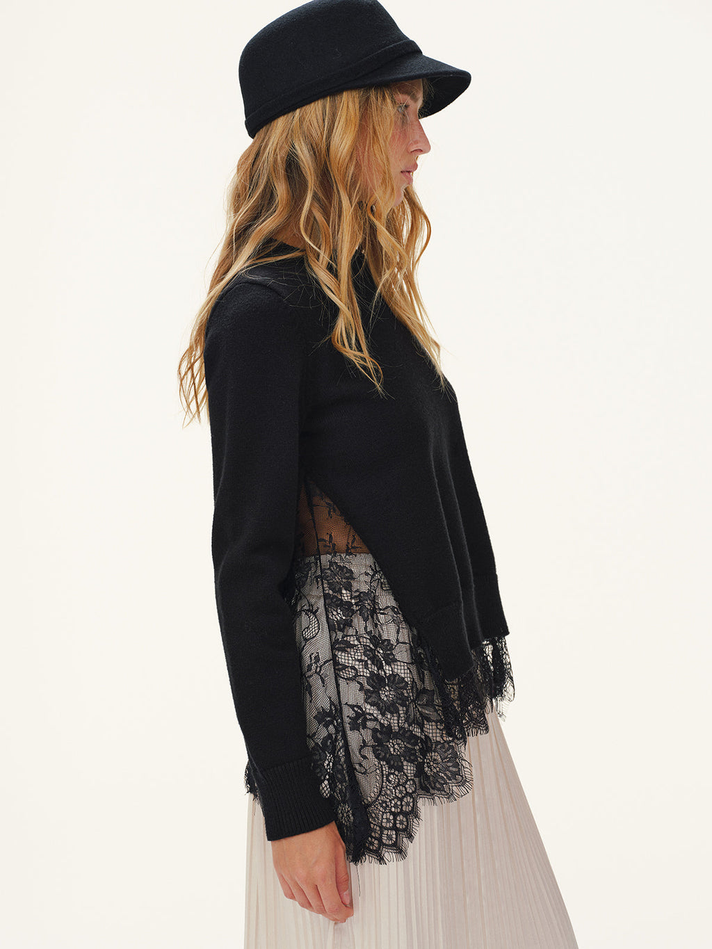 Lace-Trimmed Knit Sweater