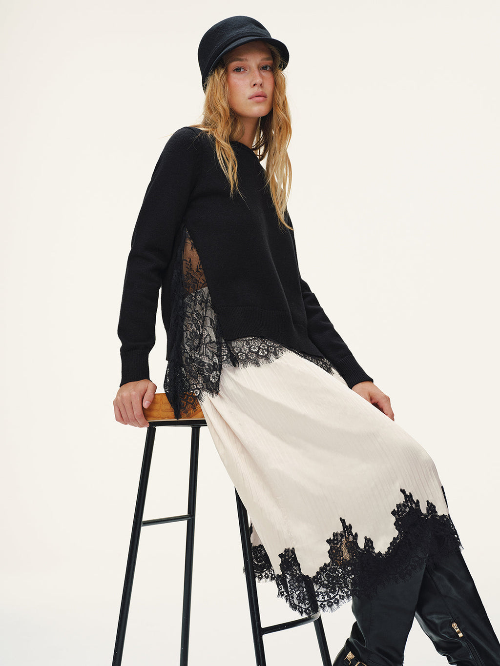Lace-Trimmed Knit Sweater