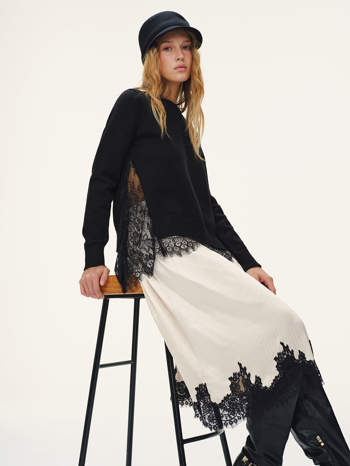 Lace-Trimmed Knit Sweater