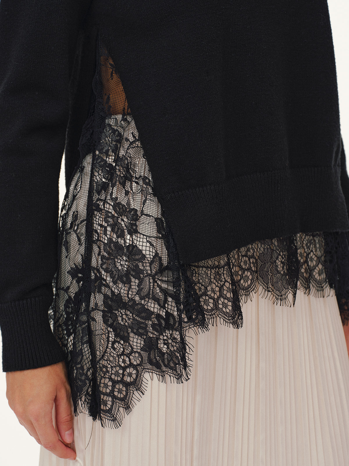 Lace-Trimmed Knit Sweater