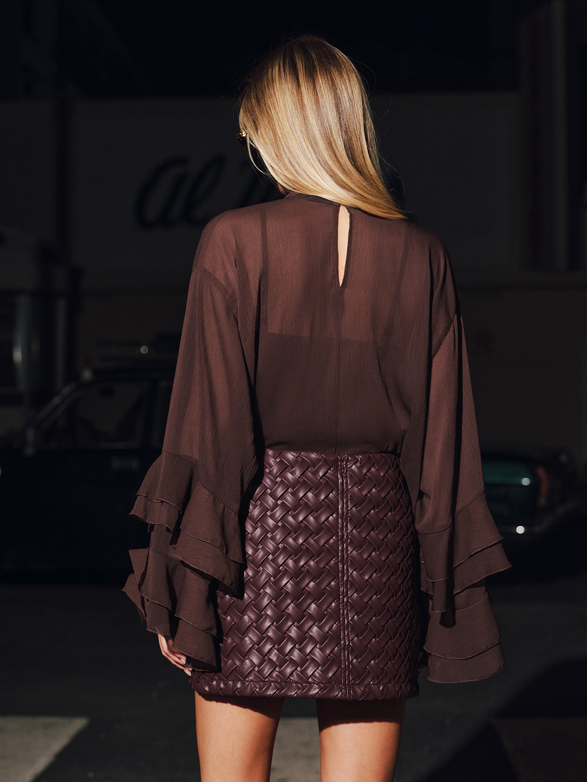 Woven Faux Leather Mini Skirt with Textured Finish