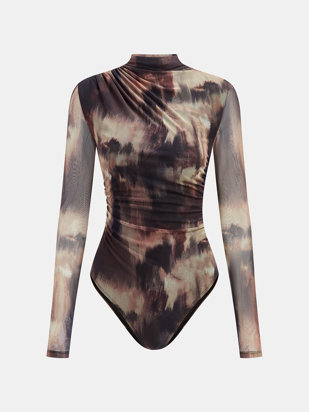 Ruched Long Sleeve Bodysuit with Gradient Print