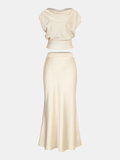 Luxe Satin Cowl Neck Top with Matching Skirt Set