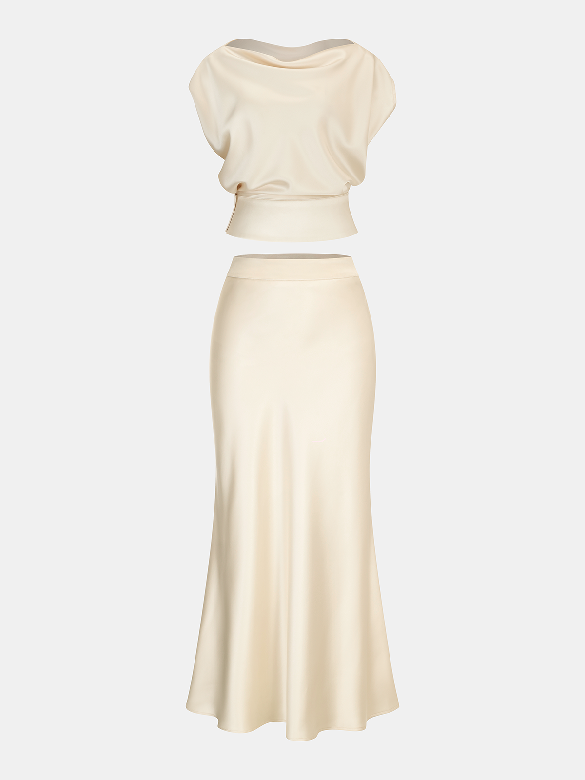 Luxe Satin Cowl Neck Top with Matching Skirt Set