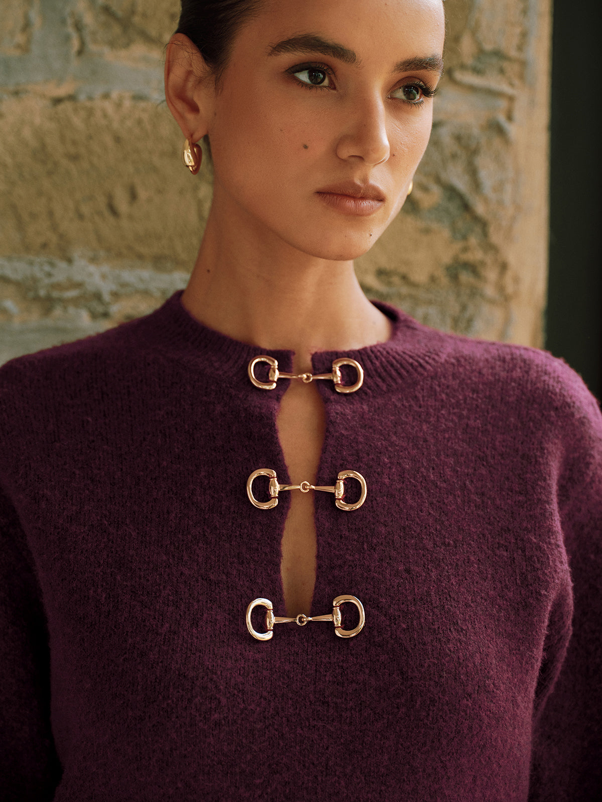 Long Sleeve Sweater with Horsebit Accents