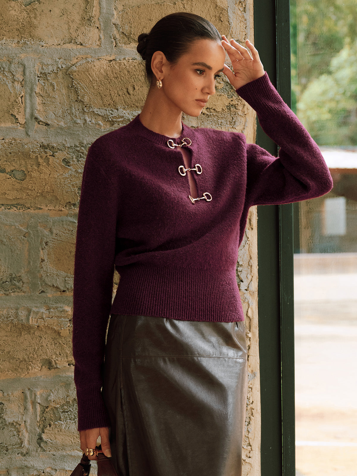 Long Sleeve Sweater with Horsebit Accents