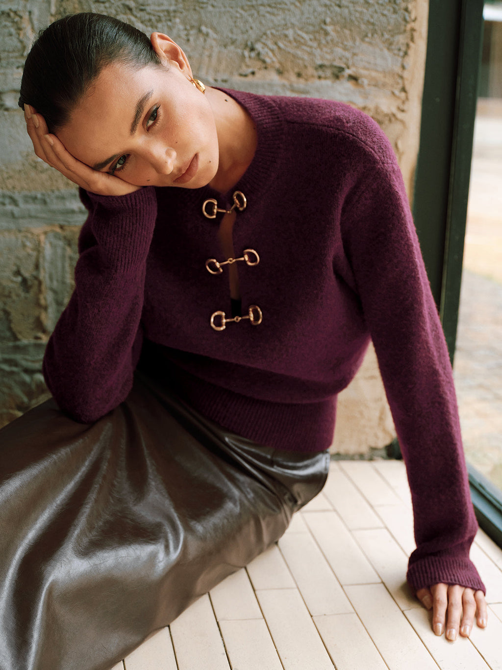 Long Sleeve Sweater with Horsebit Accents
