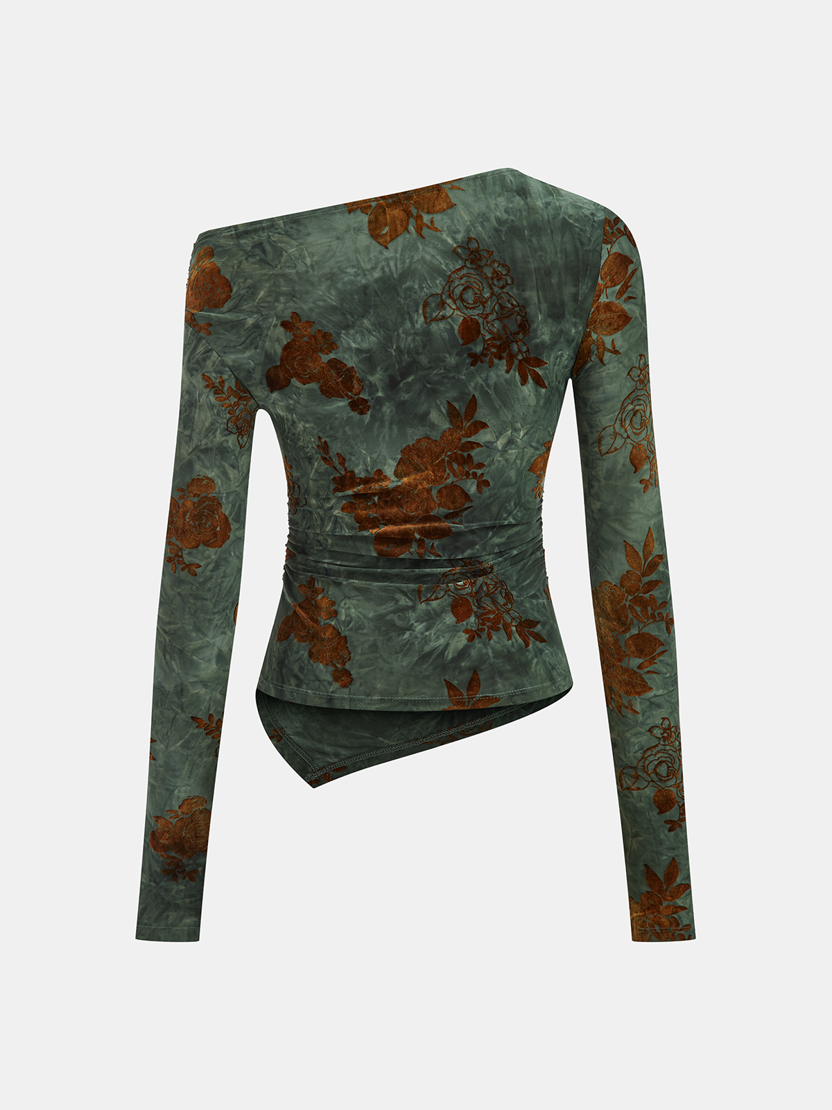 Asymmetrical Floral Ruffle Long Sleeve Blouse