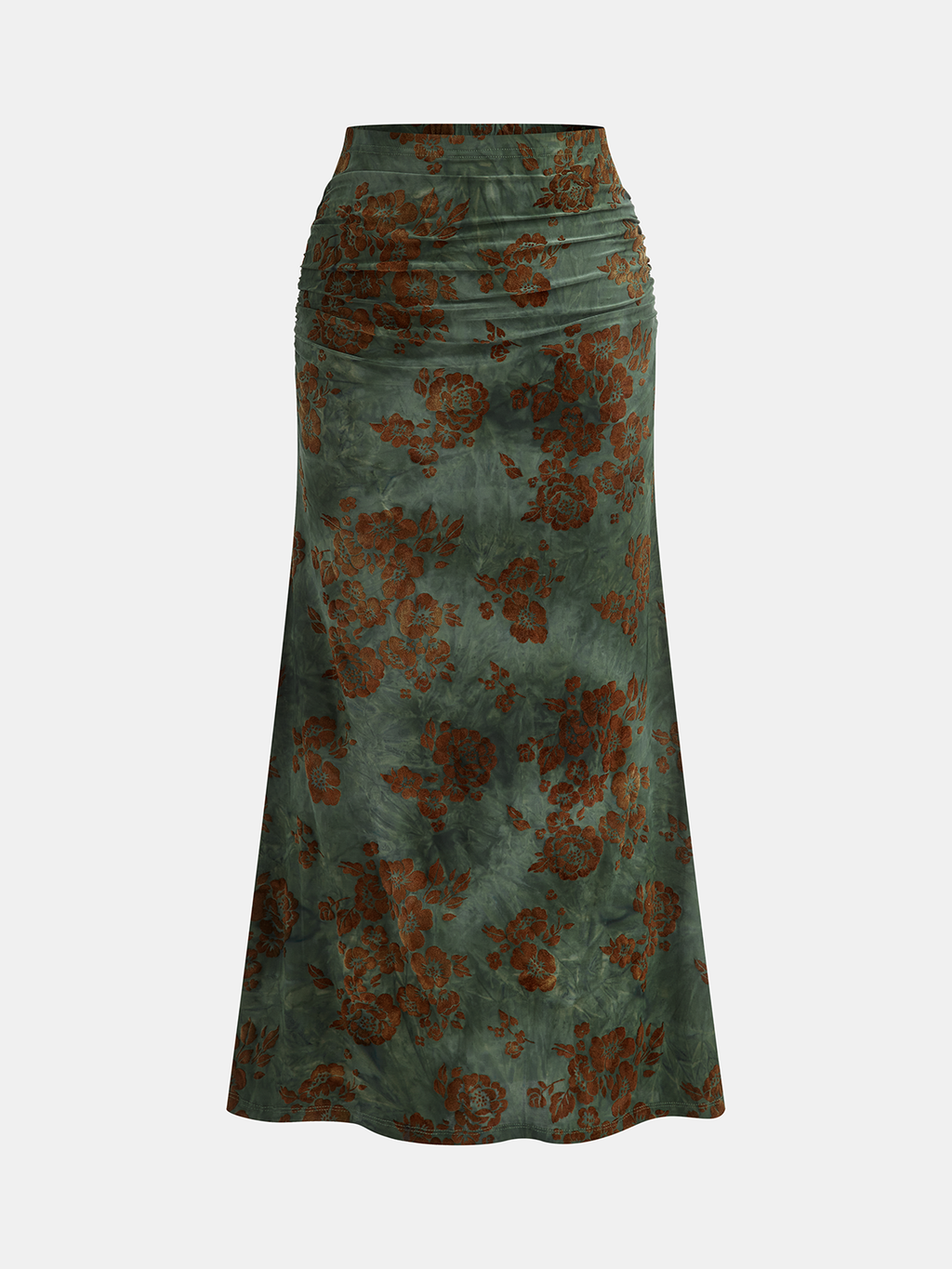 Ruched Floral Jacquard Maxi Skirt