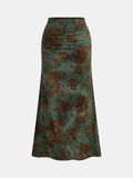 Ruched Floral Jacquard Maxi Skirt